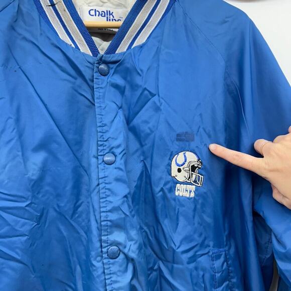 Vintage 80s 90s Chalk Line Blue Indianapolis Colts Football Varsity Jacket XL - Picture 8 of 11